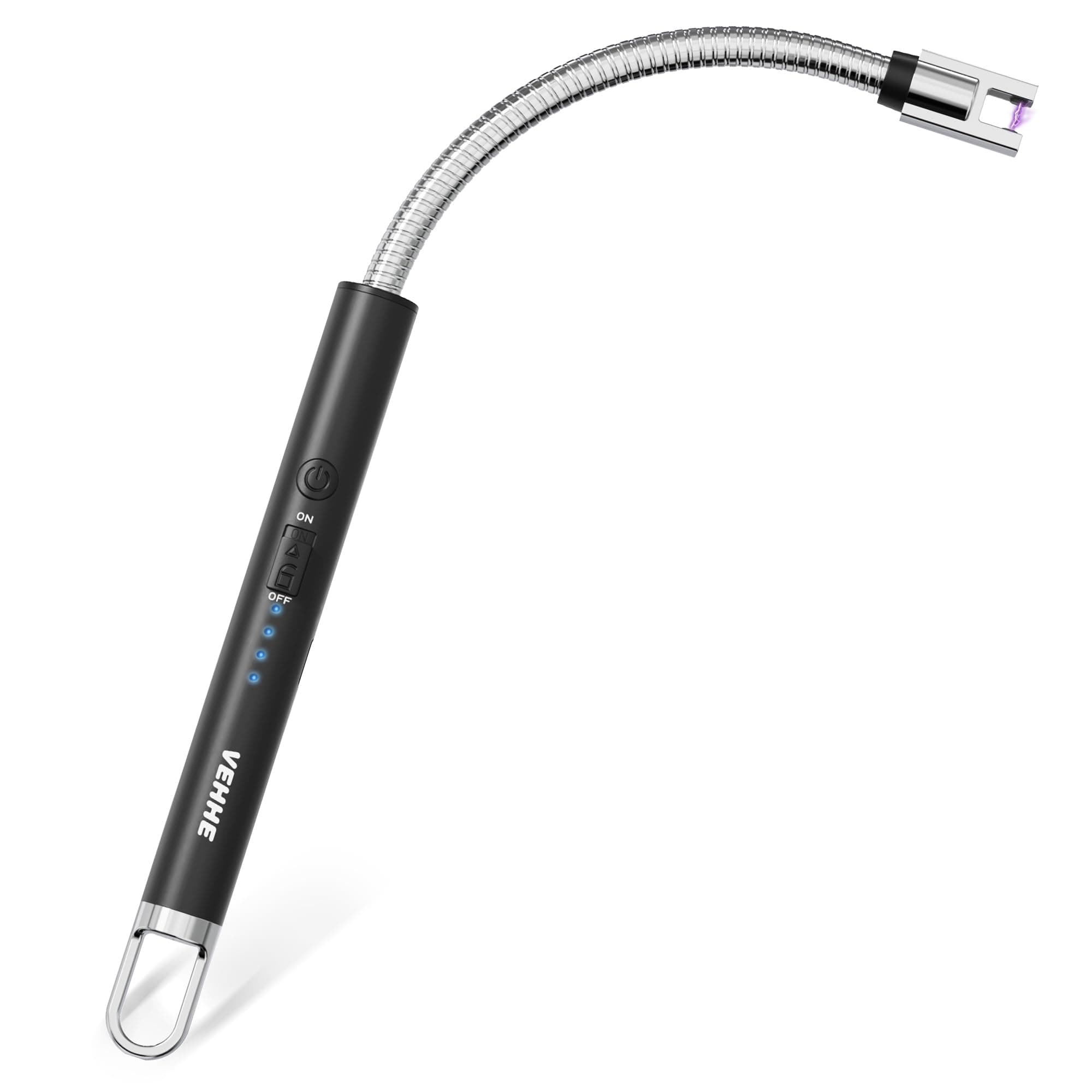 VEHHE Aluminium USB Plasma Rechargeable Electric Gas Lighter for Kitchen, Pooja Room, Candles, BBQ, Multi Purpose- 360 Degree Flexible & Windproof (Black)