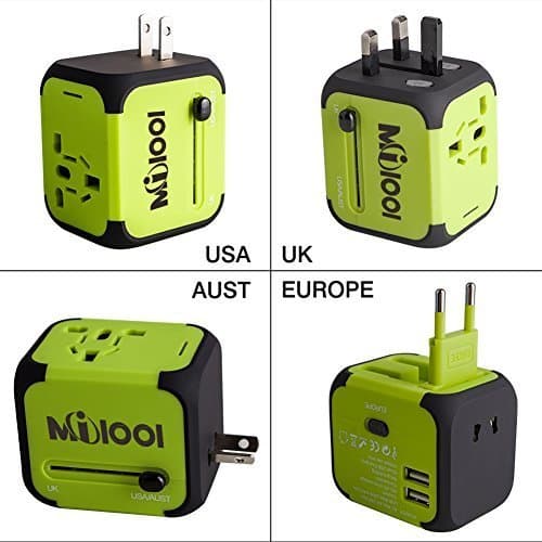 Universal Travel Adapter, All-in-one International Power Adapter with 2.4A Dual USB, European Adapter Travel Power Adapter Wall Charger for UK, EU, AU, Asia Covers 150+Countries (Green)