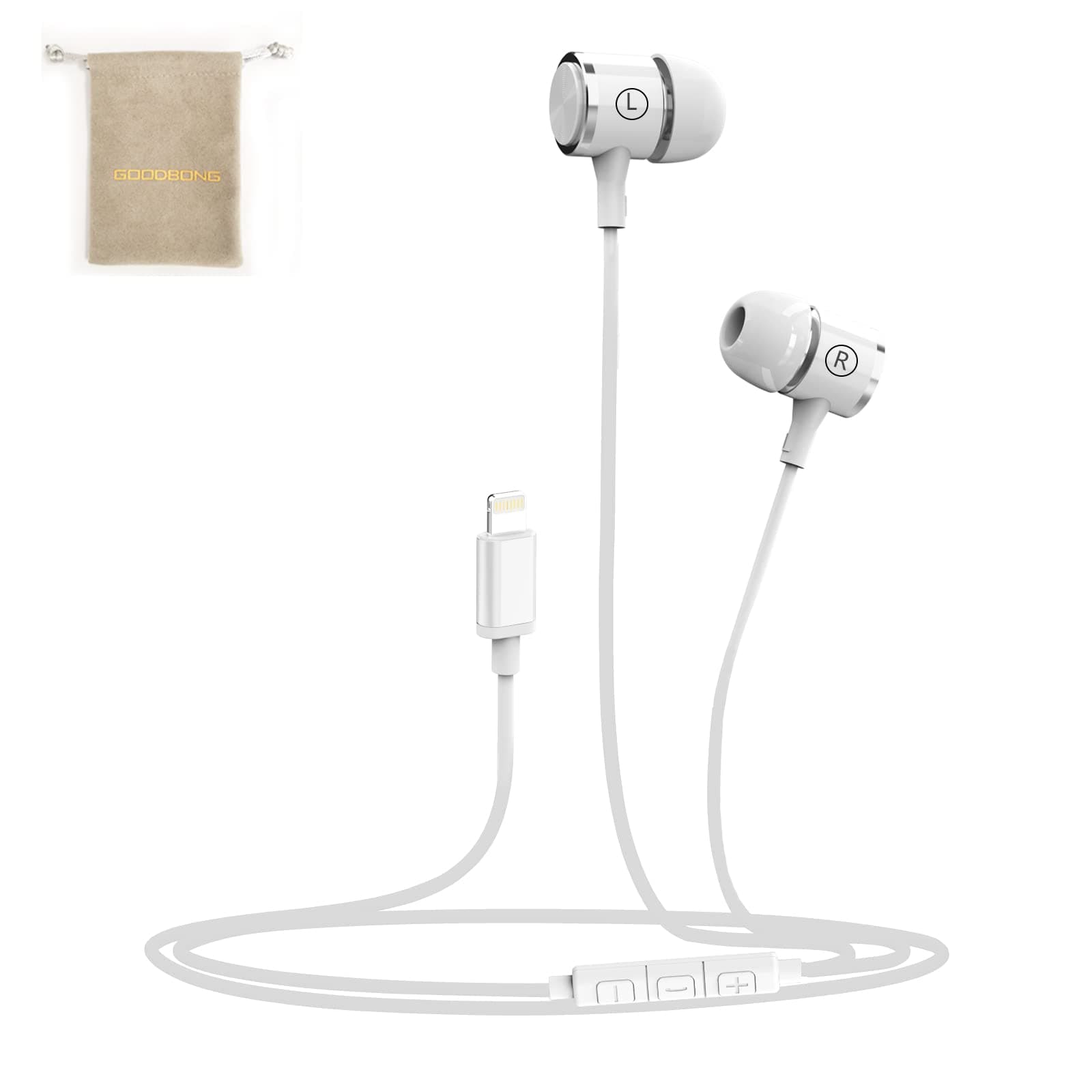 Bass Stereo Sound Wired Lightning Headphones Compatible with iPhone14 13 12 /iPad/iPod,MFi Certified Earbuds in-Ear Earphones with Microphone and Volume Control(White)