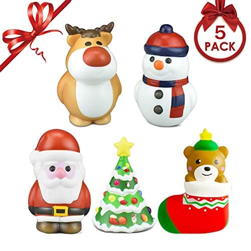 JOZON 5 Pack Christmas Squishies Toys Includes Santa, Christmas Tree, Reindeer,Stocking & Snowman Kawaii Slow Rising Squishies Toys Great Gifts for Kids, Holiday Party Favors