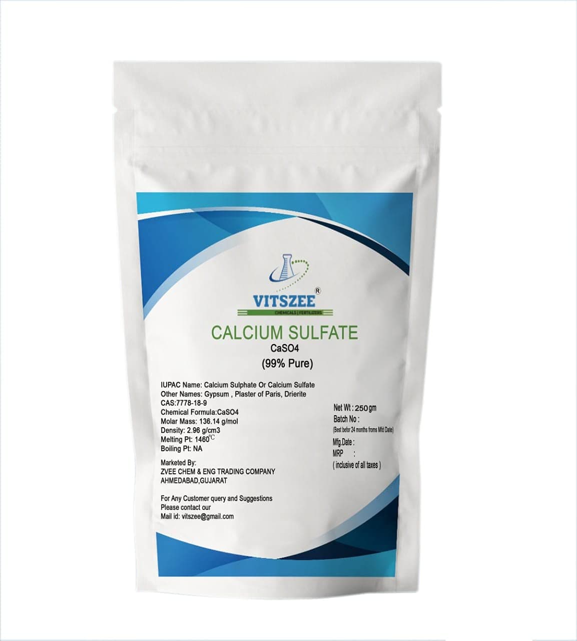 VITSZEE Calcium Sulphate Powder | Calcium Sulfate Powder | 250 Gm | (CaSO4.2H2O)