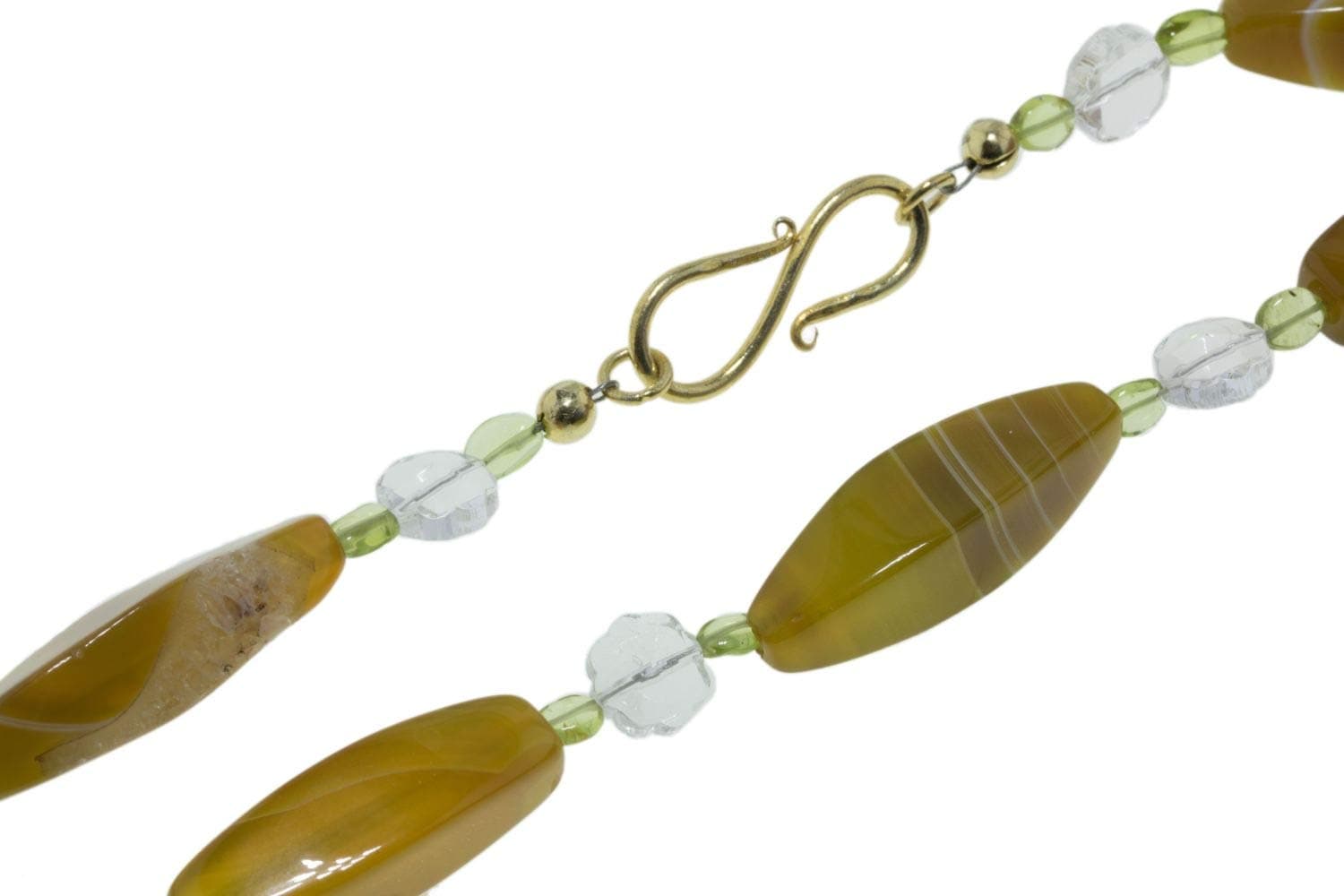 Women Navette Chain 10x40 mm/47 cm with Clasp AGV Yellow Dyed Agate, Peridot & Rock Crystal