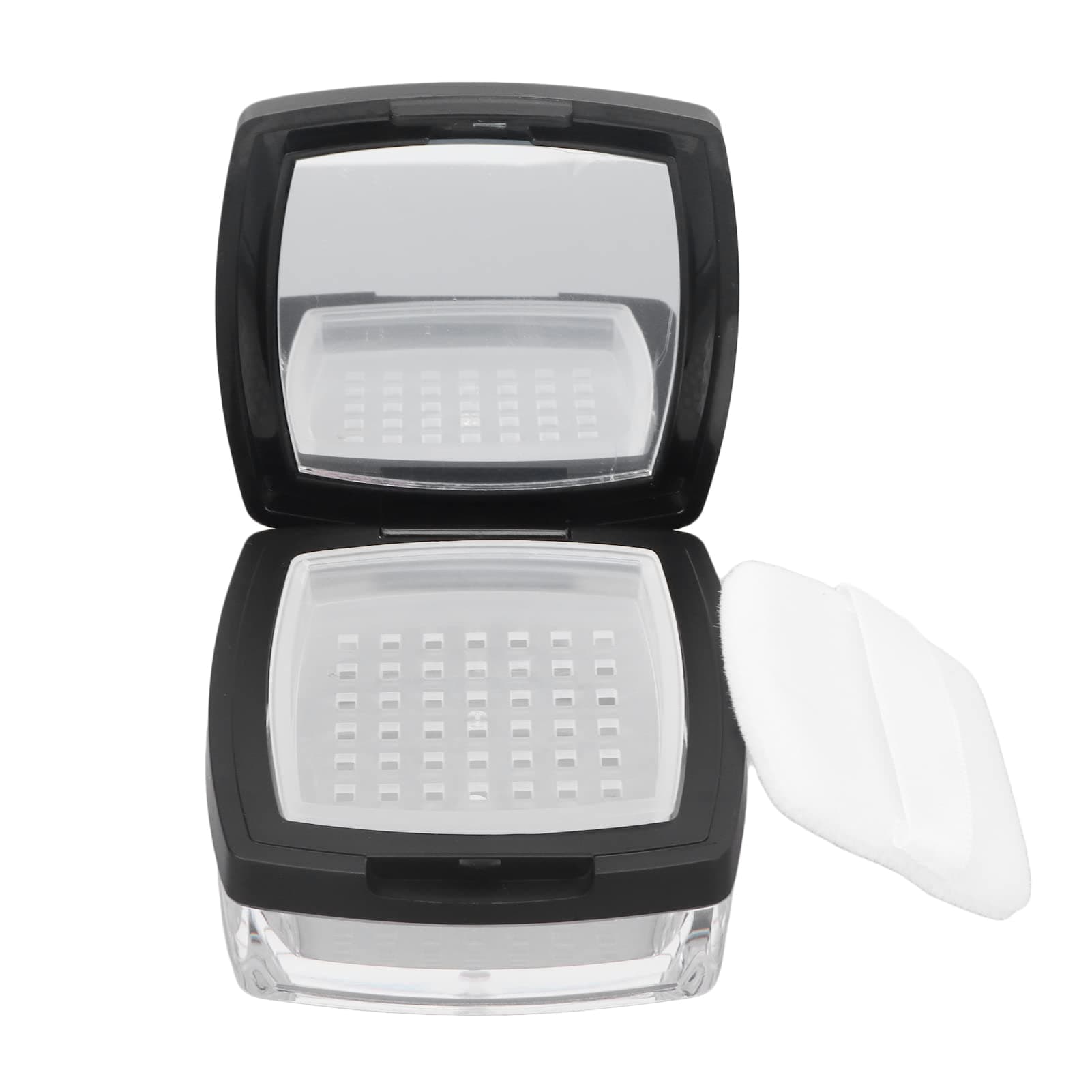 Refillable Loose Powder Box, Mirror Prevent Spreading Out Black Compact Airtight Lid Empty Powder Puff Case for Travel Use