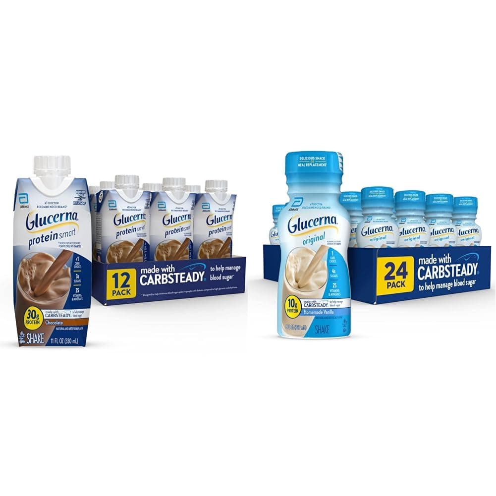 Diabetic Nutrition Shakes Bundle - Chocolate Protein 30g 150 Cal, 12 Ct & Homemade Vanilla 10g 180 Cal, 24 Ct