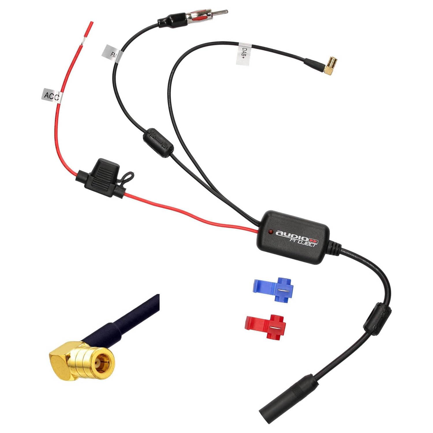 A391 DAB Antenna Amplifier Splitter SMB to DIN Compatible for Sony Pioneer JVC Kenwood Blaupunkt Alpine FM Antenna Splitter Car Radio Digital Radio DAB+ Plus Car Adapter Plug