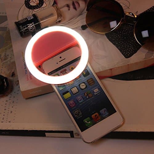 Selfie LED Ring Light for Iphone 7 / Plus, Galaxy S7 / Edge. Rechargable & Universal to any Smartphone w/ 36 Lumens, Enhancement for Low light Photography, Clip-on Design (Pink)