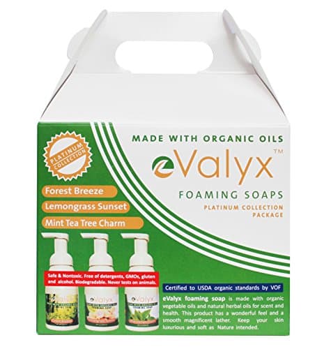 Organic eValyx Foaming Liquid Softsoap, Better Than Antibacterial Hand Sanitizer, Natural Sulfate Free, with Coconut, Olive, Jojoba Oils, Collection of Lemongrass; Forest; Tea Tree; 24 Fl Oz