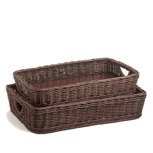 The Basket Lady Wicker Serving Tray, Large, 23 in L x 15 in W x 5 in H, Antique Walnut Brown