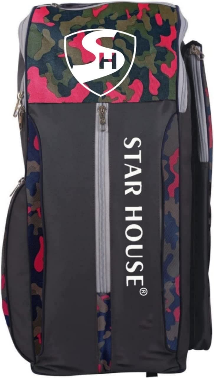 Star House Cricket Kit Bag with Special Bat Holder On The Side, Duffle Kit Bag, Backpack, Full Size with Shoulder Straps and Handle for Player (Multicolor) (Red)