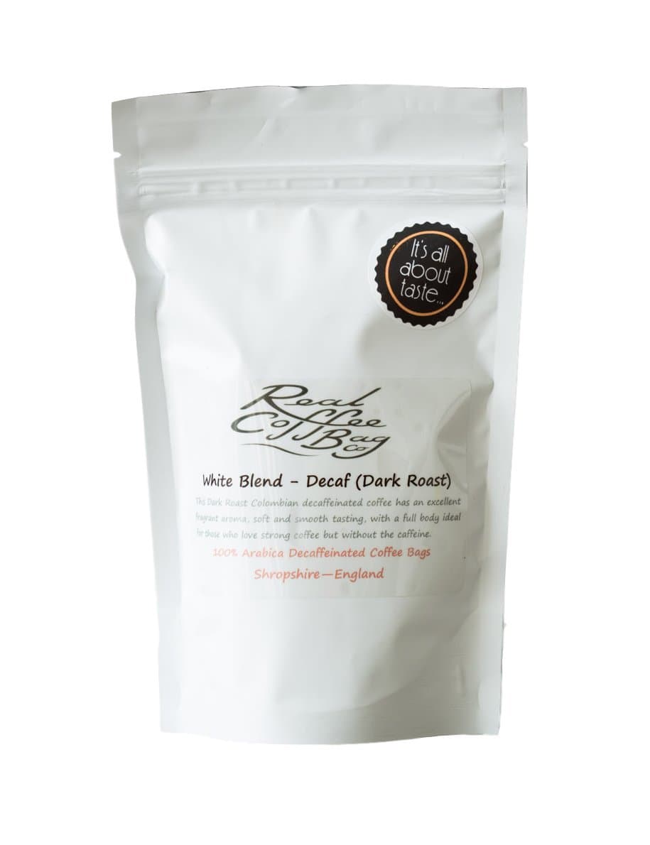 Real Coffee Bag Co White Blend Decaffeinated Dark Roasted Arabica Fresh Ground Coffee Bags, 100-Count, 950 g