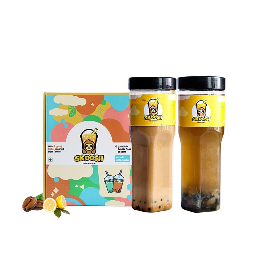 Skoosh Cold Coffee & Lemon Iced Tea - DIY Bubble Tea Kit, 2 Flavours (4 X 350 Ml Drinks)