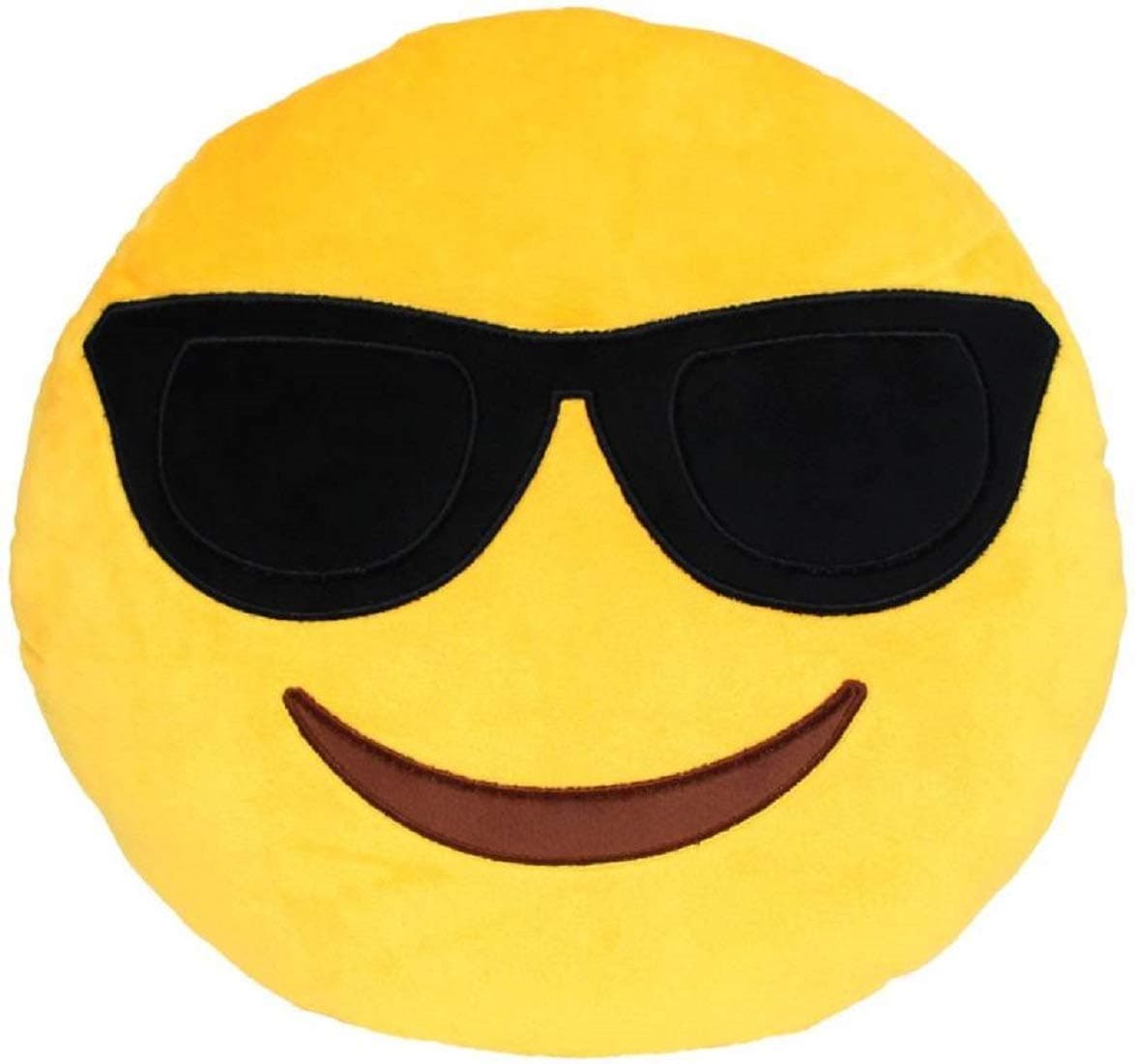 Supreme Home Collective Soft Round Velvet Plush Toys Cool Dude Emoji Pillow decorative Cushion, 12x12 inches/30x30cm , Medium , Yellow