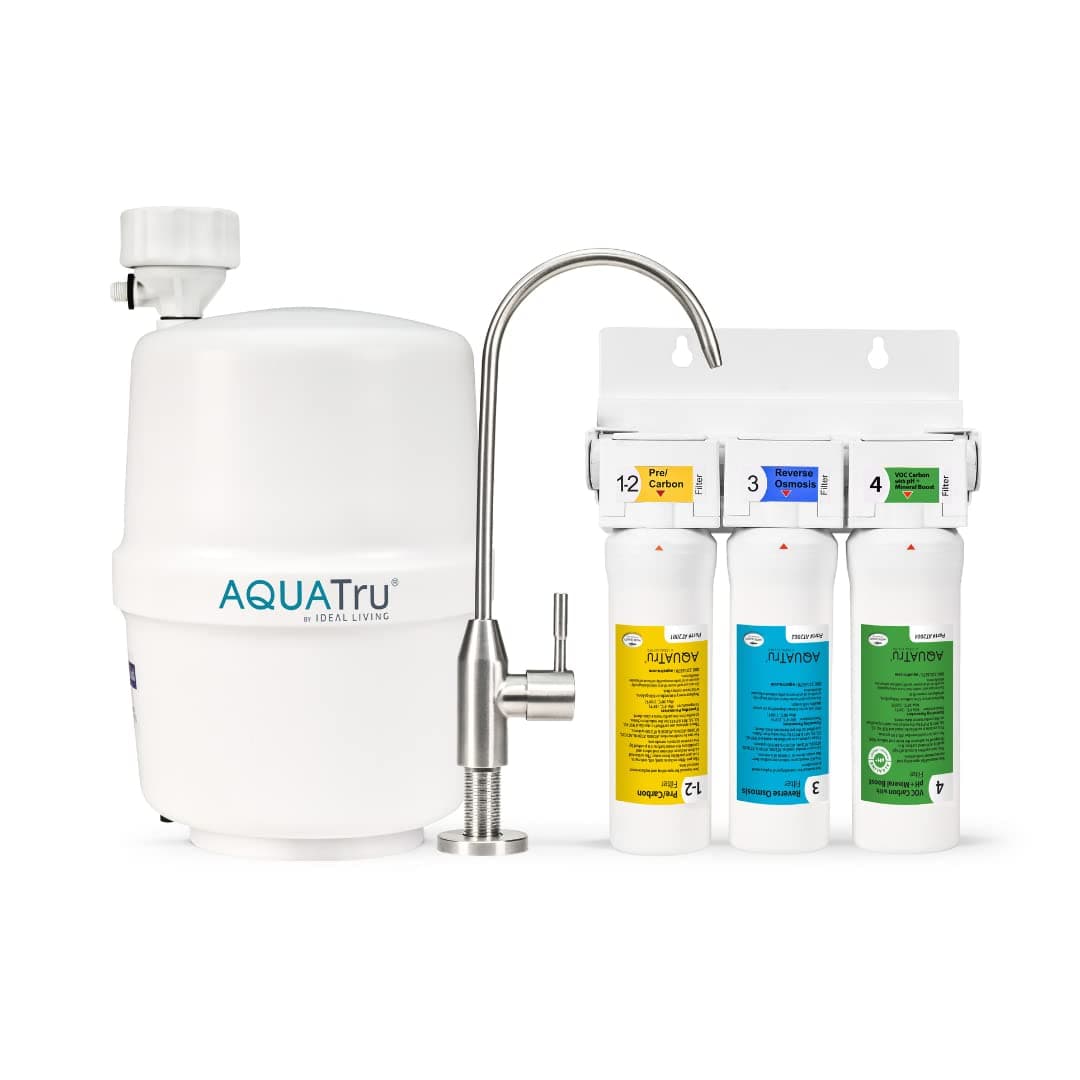 - AquaTru Under Sink Alkaline RO Water Purifier | Certified 4-Stage Ultra Reverse Osmosis Removes 84 Contaminants Including Forever Chemicals, Lead & Fluoride | Adds Minerals | High-Capacity with Faucet