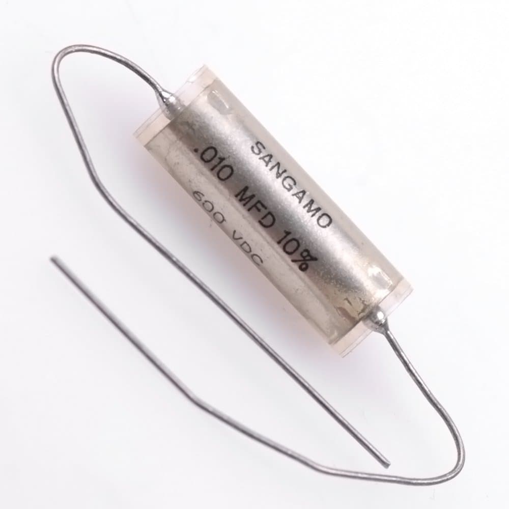5 pcs Vintage Sangamo Paper In Oil (PIO) capacitors 0.010uf / 600VDC