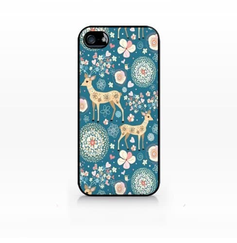 Deer and Flower - Patterns Collection - Flat Back, Compatible for iPhone 4/4s, Hard Plastic Black case - GIV-IP4-058 Black