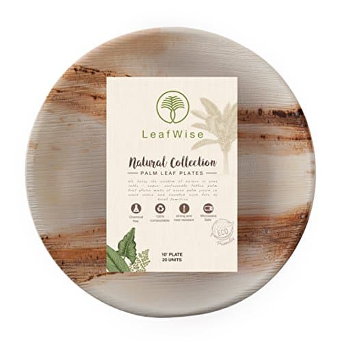 Round Palm Leaf Plates by LeafWise | Premium Disposable Dinnerware - Wise Solution For Parties, Weddings, BBQs, Buffets and Dinner Events - 20 Pack / 10 Inch