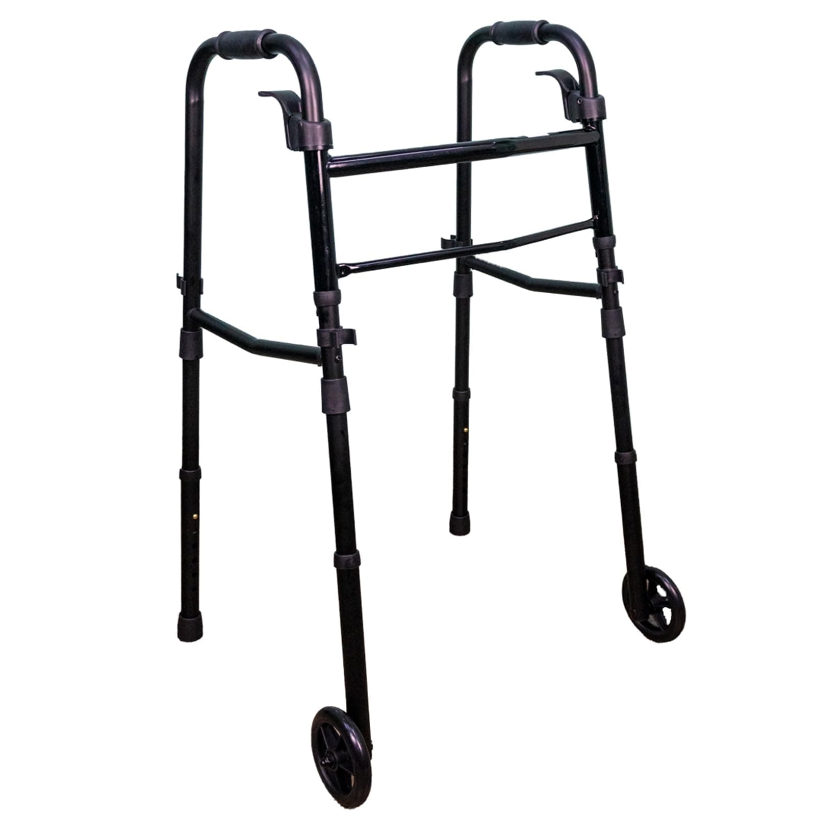 Rehamo Lightweight Height Adjustable Foldable Walker for Seniors, Adults & Patients | Aluminum & Foldable Walker With Wheels | Outdoor and Indoor,Travel - Black