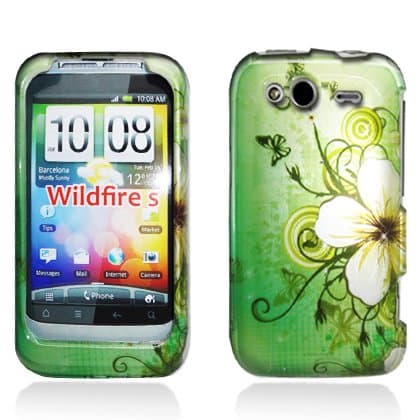 Popular 2D Green Hawaii Flower &Butterfly Design Crystal Hard Skin Case Cover for HTC Wildfire S/Marvel (2D image)