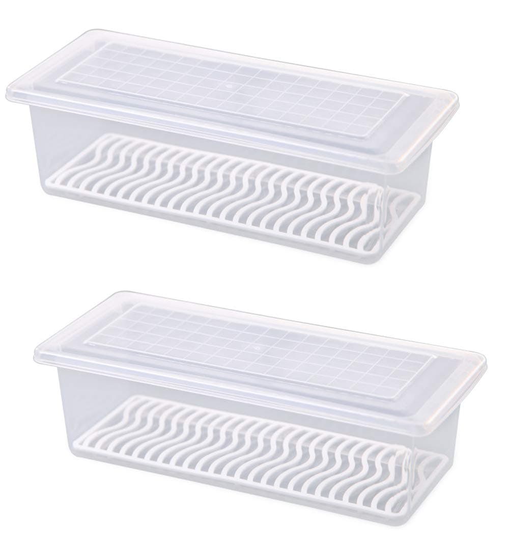 Aiwanto Food Storage Container Space Saver Refrigerator Organizer Keeper with Removable Drain Tray To Keep Fresh for Fruits, Vegetables, Meat and Fish（Pack of 2pcs, 2.5L/pc）