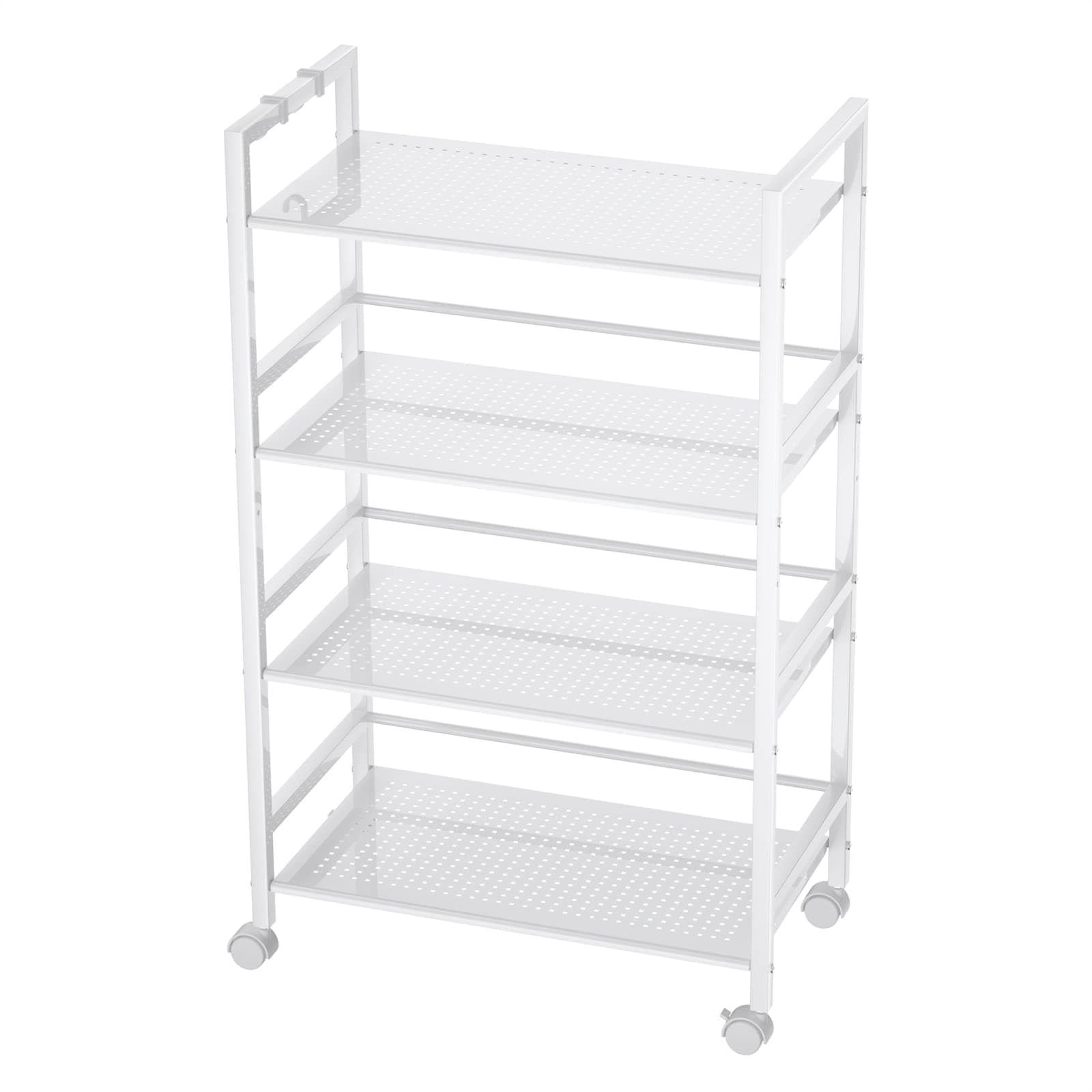SINGAYE 4 Shelf Metal Rolling Utility Cart Storage Organizer Cart for Bathroom Kitchen Stainless Steel White