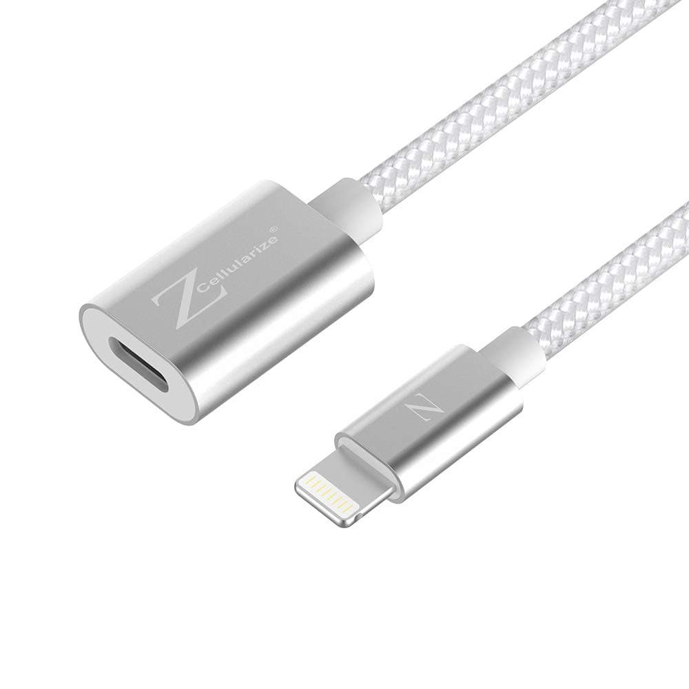 Cellularize Extension Cable (Silver Braided, 3.3FT/1M) Extender Dock Cable Compatible with iPhone 6, 6S, 7, 8, X, iPad; Pass Video, Data, Audio