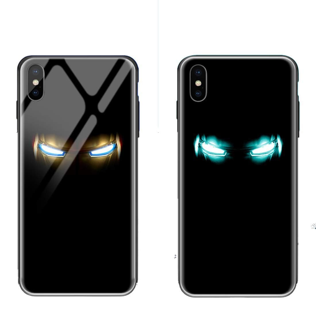 Iron Super Hero Man Eyes Luminous Stark Glow Fashion Luxury Tempered Glass Hybrid Case for iPhone Devices (iPhone Xs Max)