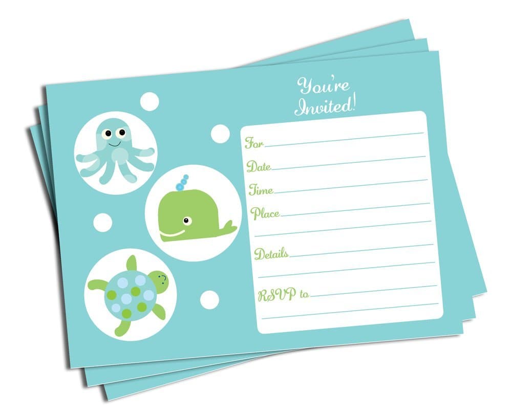 50 Under the Sea Invitations and Envelopes (Large Size 5x7) - Baby Shower - Birthday Party - Any Occasion