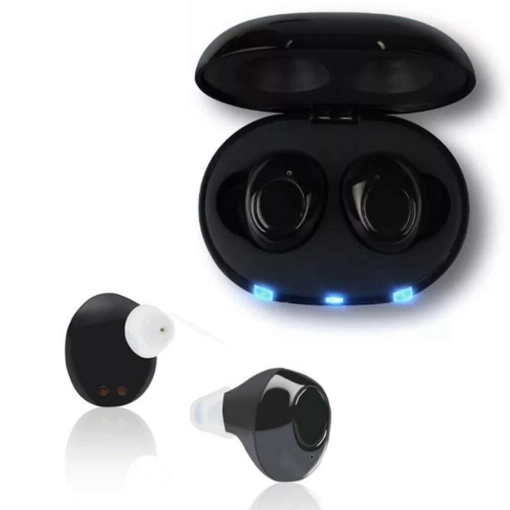 Personal Hearing Aid, in The Canal in Ear Hearing Aid, Rechargeable Modern Style Charge Case with Replacement Domes (Pair)