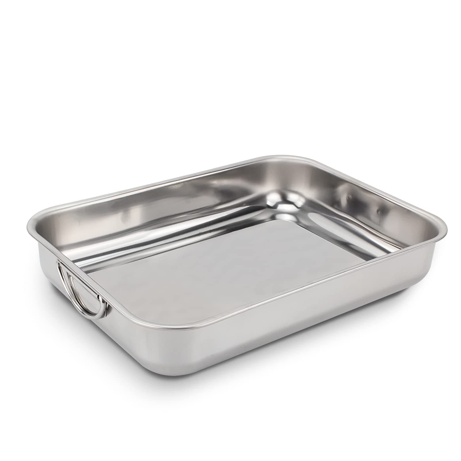 Stainless steel rectangular baking tray with handles., Stainless Steel, 40cm x 28cm