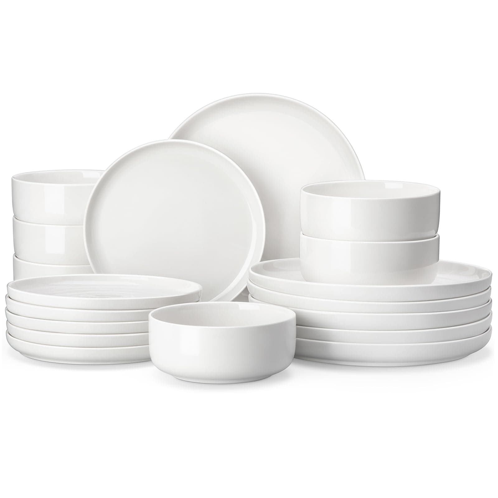 MALACASA Plates and Bowls Sets, 18-Piece Porcelain White Dinner Sets for 6 People Chip and Scratch Resistant Dinnerware Sets Modern Round Crockery Set, Dishwasher & Microwave Safe, Series Luna