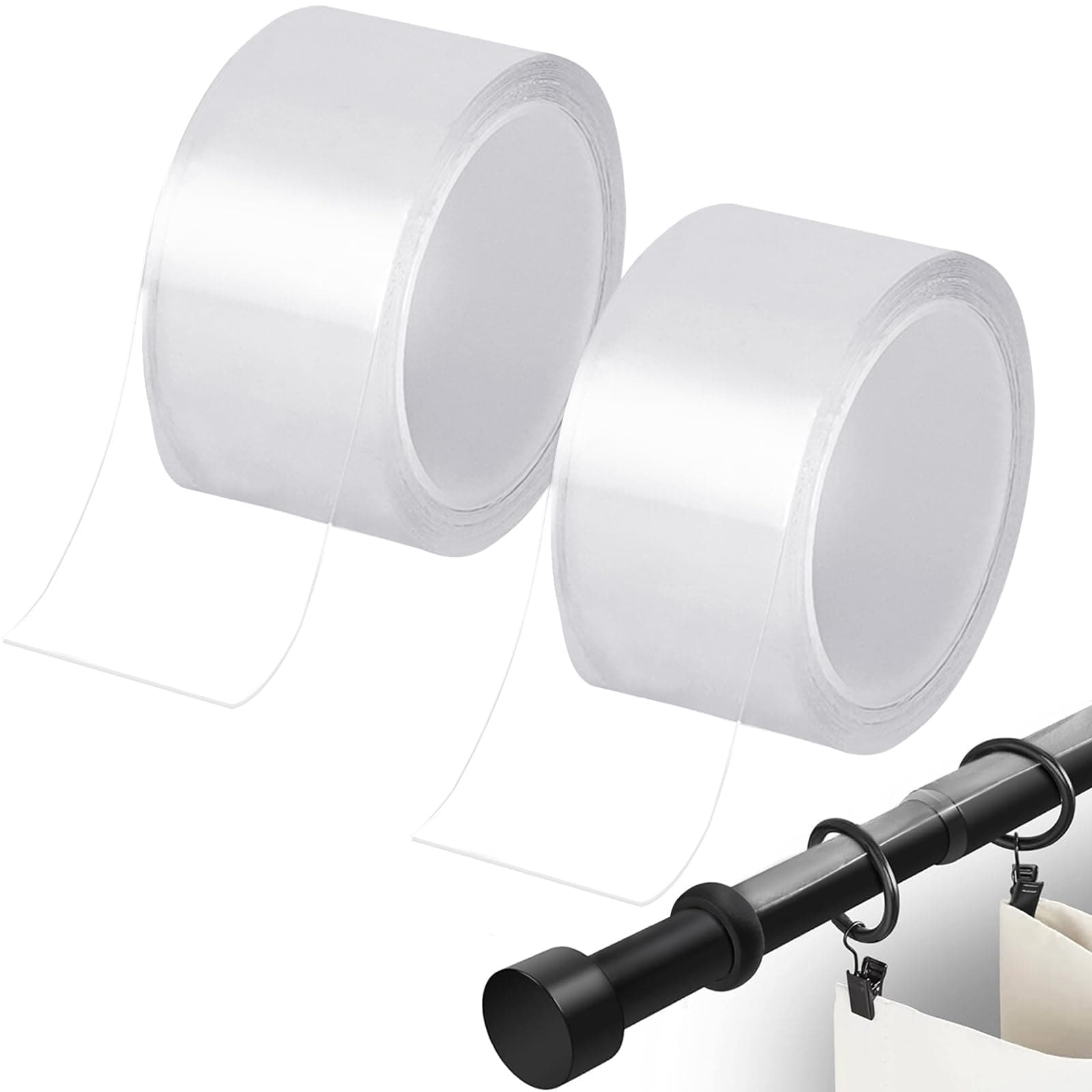 Curtain Glide Tape, 1.18 Inch×16.4 Ft Drapery Ring Glide Tape, Smooth and Clear Shower Slide Tape, Silent Curtain Rod Sliding Accessories for Shower Curtain Rings and Drapery Rings (2)