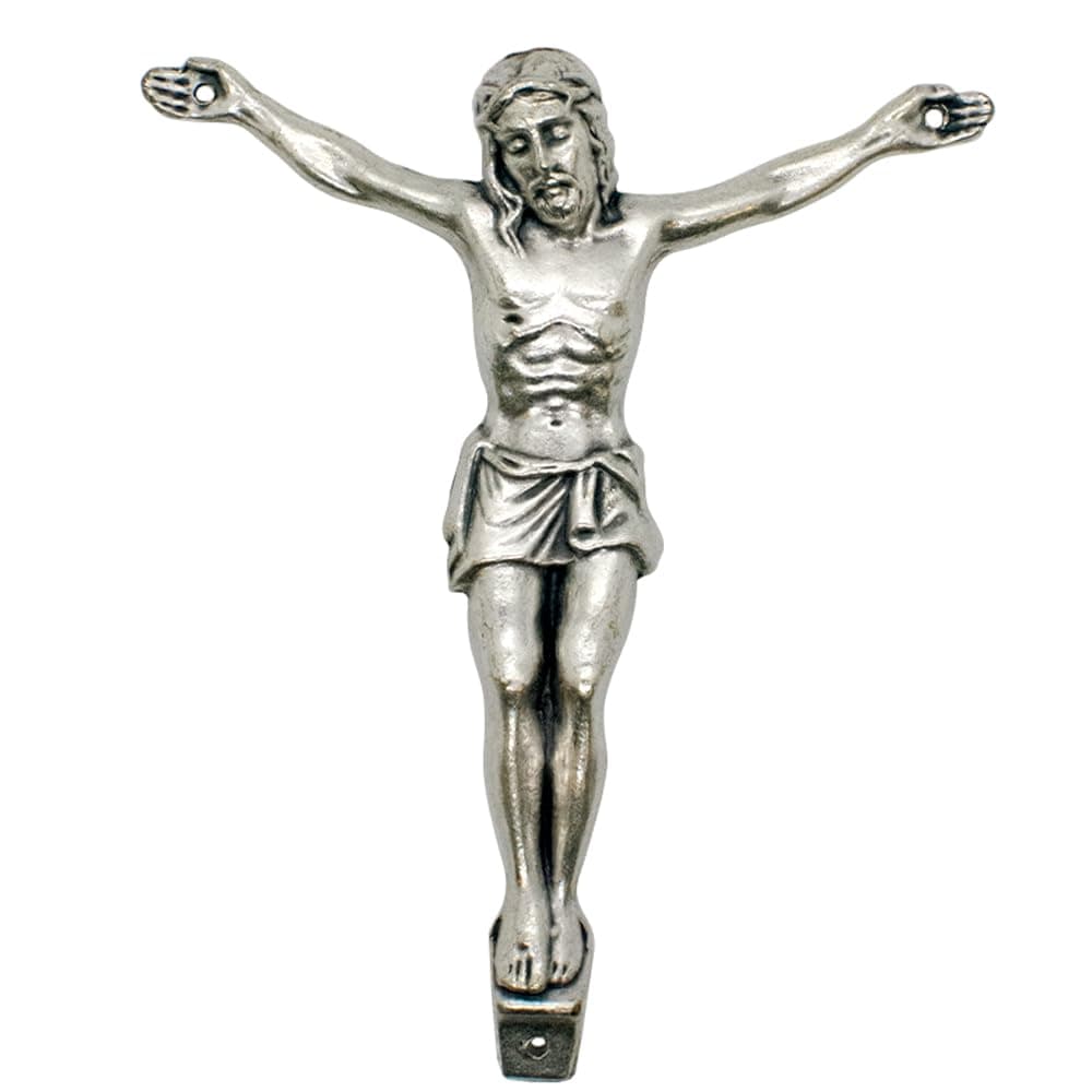 VILLAGE GIFT IMPORTERS Silver-Tone Metal Corpus | Make a Custom Crucifix | DIY Catholic Home Devotional Décor | Detailed Figurine of Jesus with Crown of Thorns and Arms Outstretched (3.75")