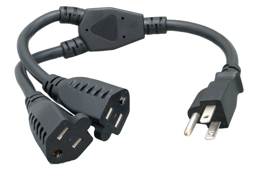 Power Cord Extension and Splitter, NEMA 5-15P to NEMA 5-15R x 2, 16 AWG, 13A, 125V (ZWACPQAG-14) Black