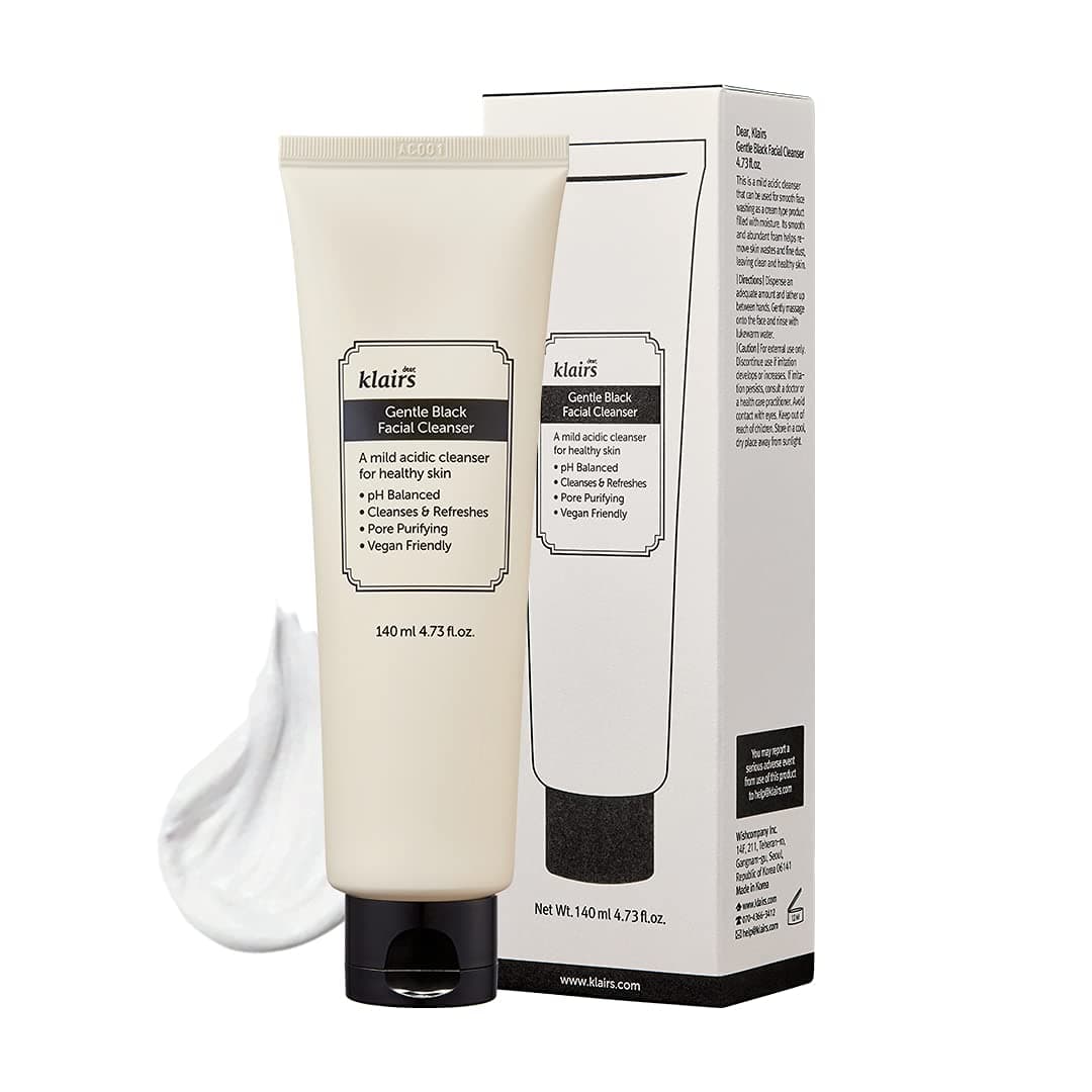 DearKlairs Gentle Black Facial Cleanser, 4.73 Fl Oz | Vegan, low pH, Hydrating Finish, 99% Fine Dust Removal, A Creamy foam cleanser, daily face wash