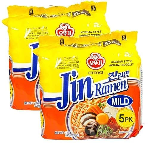 Ottogi Jin Ramen Mild Spicy Korean Instant Noodles Ramyun 120g (Pack of 10)