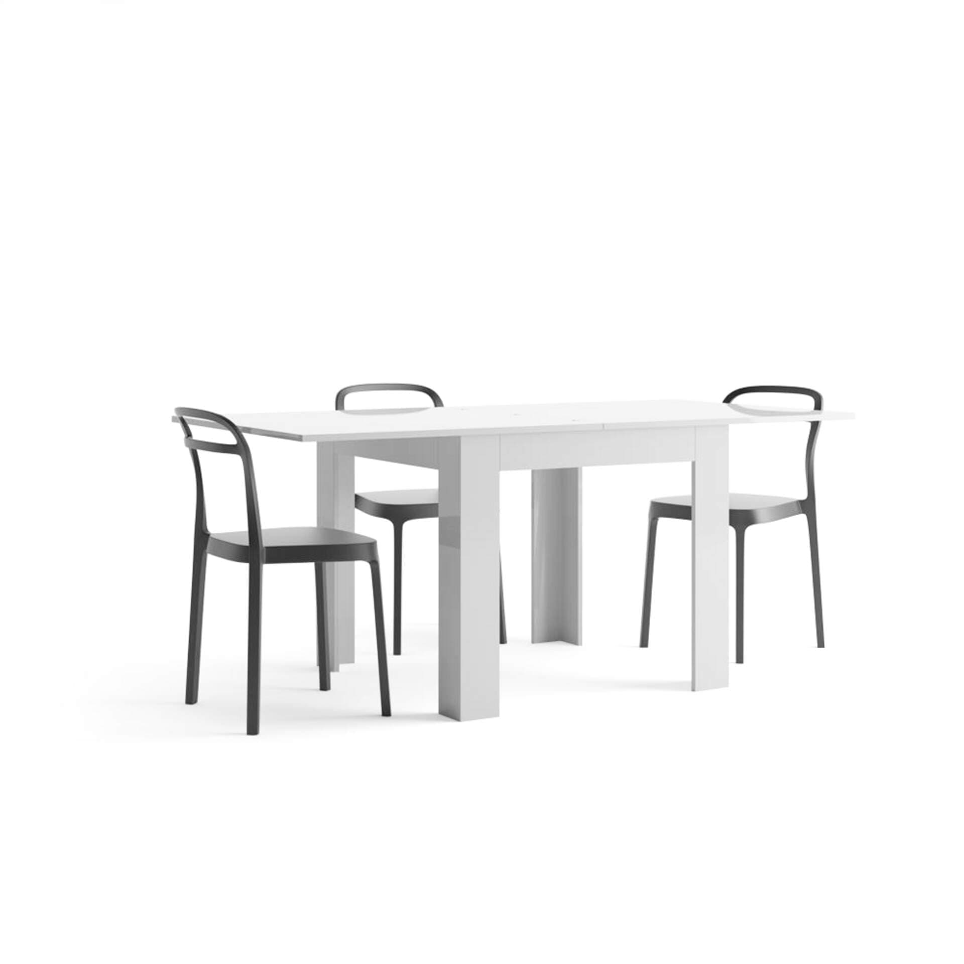 Mobili Fiver, White gloss square extending dining table 90x(180) x90 cm, Eldorado, Made In Italy