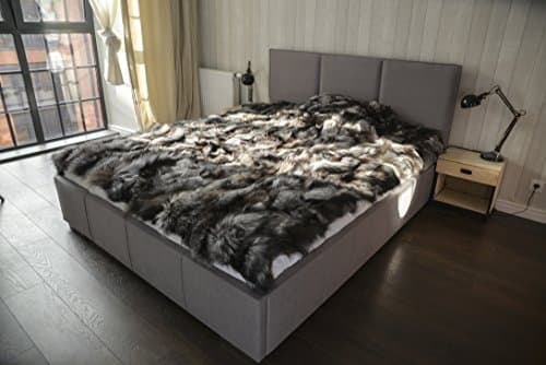 Luxury Fox Real Fur Throw King Size Furry Rug Bedspread Genuine Fur Blanket (King, Natural Silver)