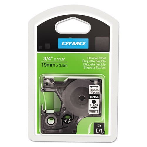 Genuine DYMO 3/4" (18mm) Black on White Flexible D1 Tape for Flagging Cables and Wire for Dymo LabelWriter Duo Label Maker