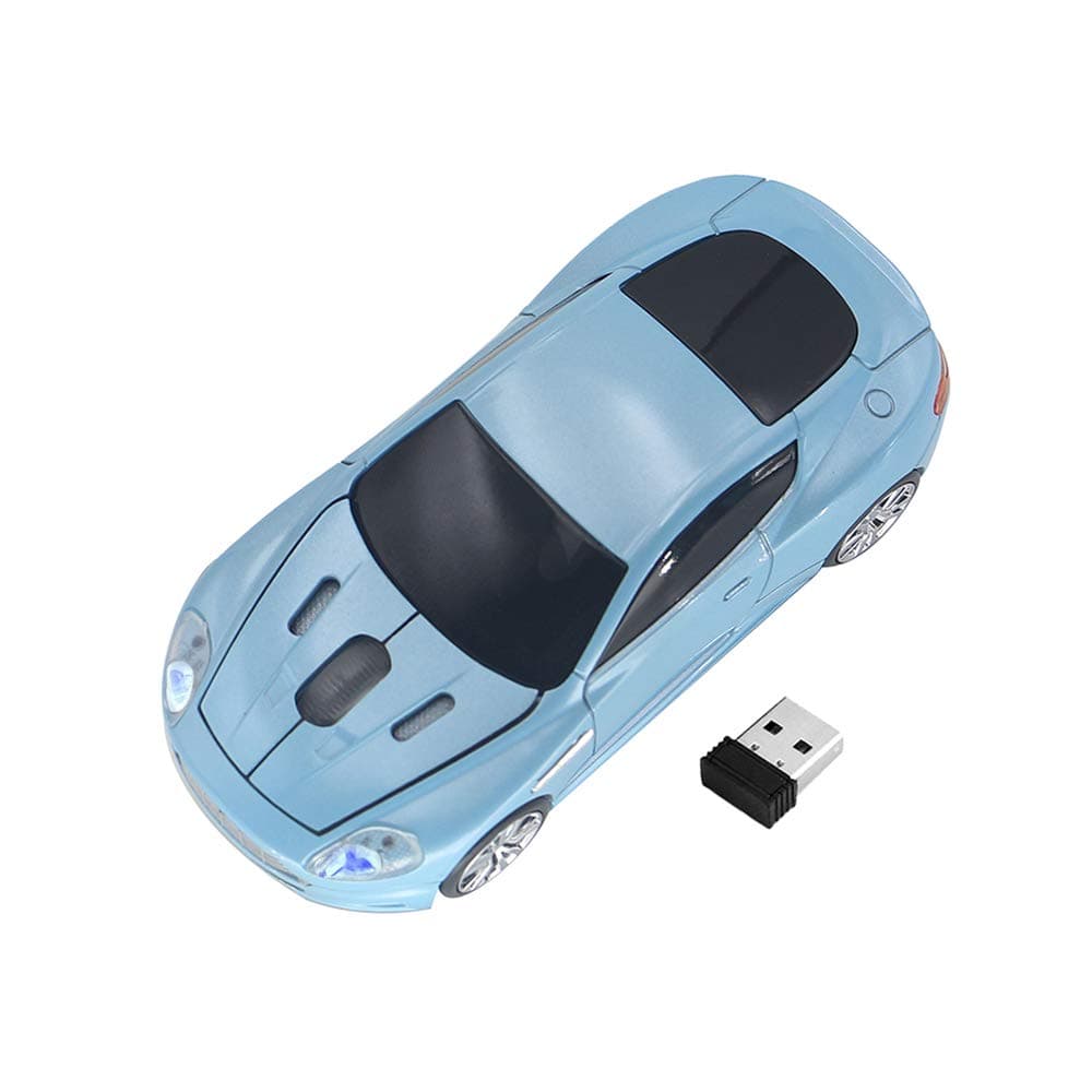 Wireless Sports Car Mouse Laptop Computer Optical Mouse Desktop 2.4GHz PC Office Mouse for MD (Azure)