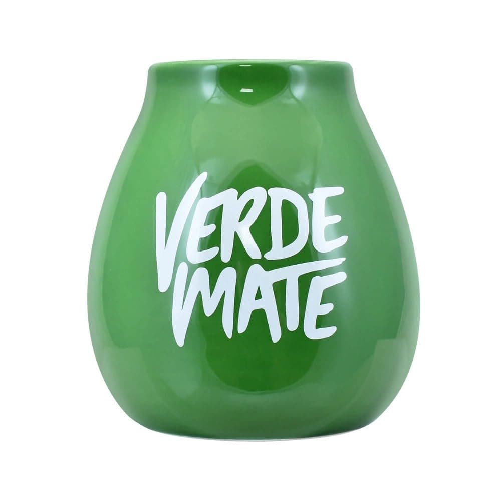 Yerba Mate Tea Mug | Ceramic Green Gourd with Verde Mate Brand Inscription | 350 ml of Capacity | Easy to Clean | Made by Cebador | Green Ceramic Cup ...