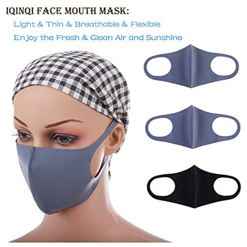 Washable and Reusable Mouth Mask, IQinQi 3 Pack Breathable  Anti Dust Face Mask Covers for Men Women （2 Grey 1 Black）