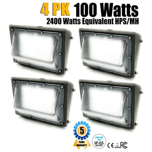 GENPAR 100W 4PK LED Wall Pack Light 11000lm Lumens 5700K Daylight 600 Watt Equivalent HPS 5 yrs Warranty Waterproof Security Area Lighting Outdoor Rated Replacement Lights Wallpack Warehouse