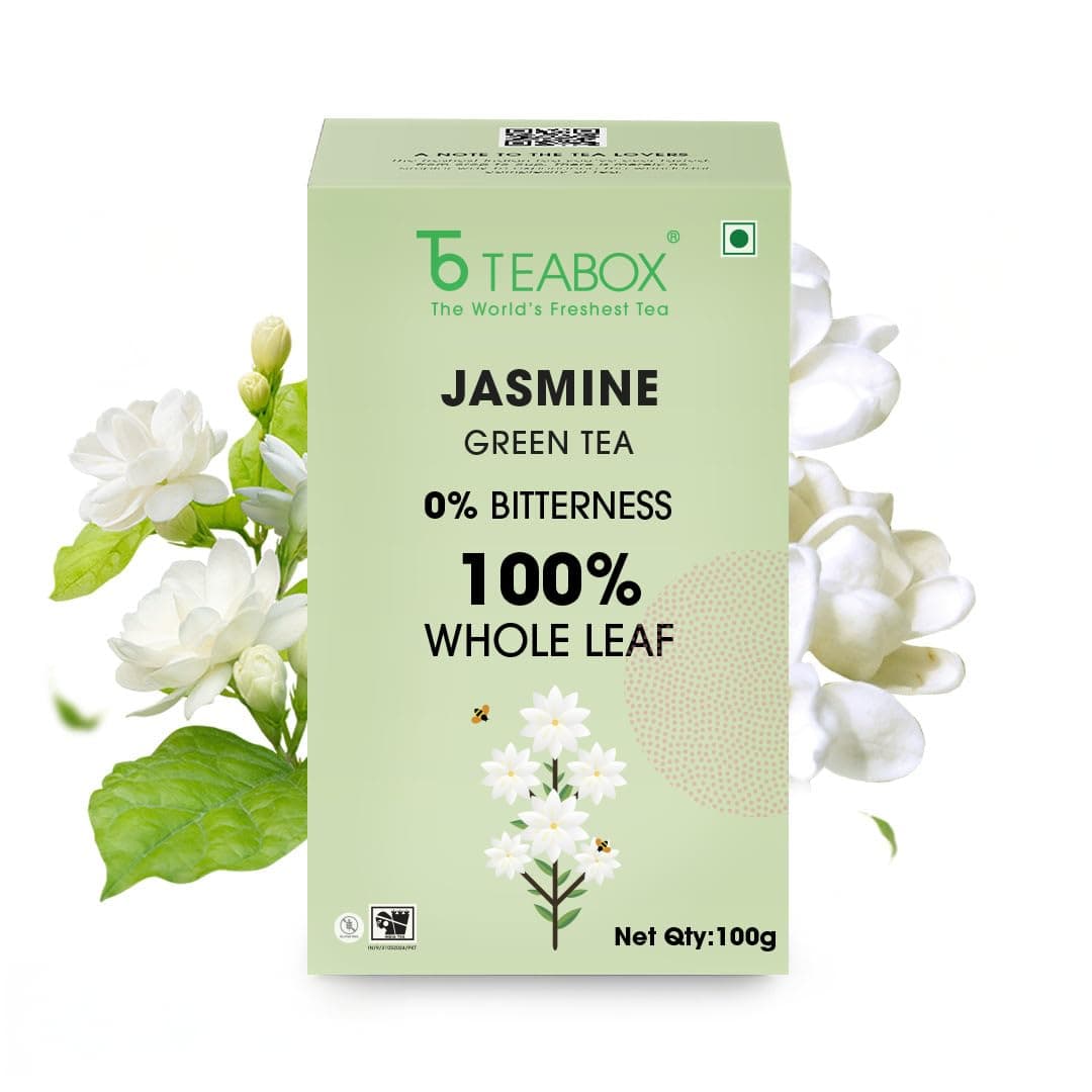 Teabox Jasmine Green Tea 100g | Sourced From Madurai | Made with 100% Whole Leaf, Natural Jasmine Flowers & Natural Flavors