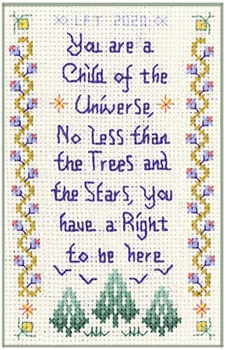 Lifetime Samplers Mini 'Child of The Universe' Desiderata Extract - Complete Cross Stitch kit on 14 aida with Clear Colour Chart, Great for Beginners