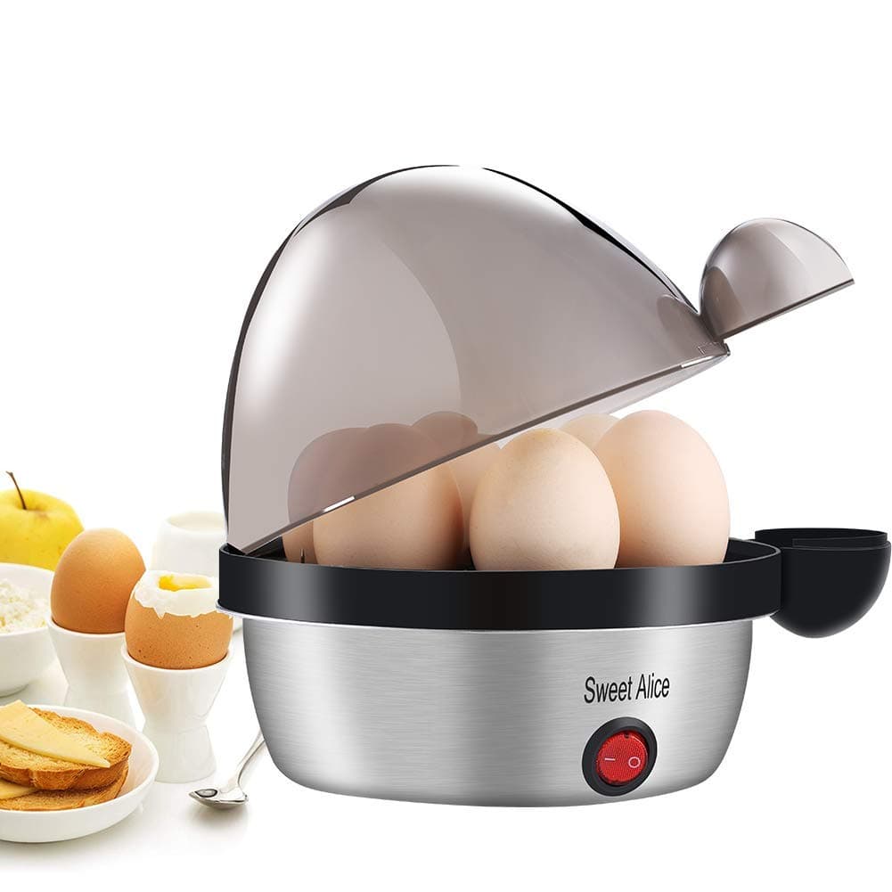 Sweet Alice Egg Cooker, Electric Egg Cooker with 7 Eggs Capacity, Noise Free Multi-function Egg Maker, Soft/Medium/Hard - Boiled Egg Cooker with Automatic Shut Off - Black