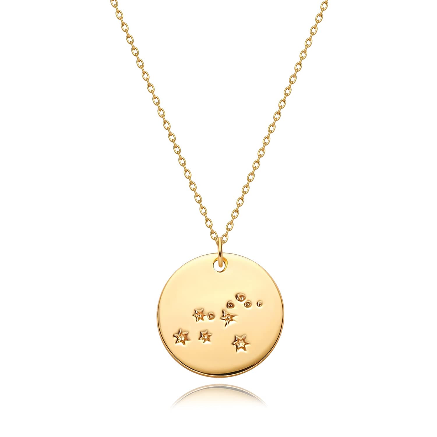 Gold Necklace Coin Disc Zodiac 12 Constellation Star Connected Engraved Horoscope Sign Astrology Pendant 18K Gold Plated Chain Dainty Personalized Simple Jewelry
