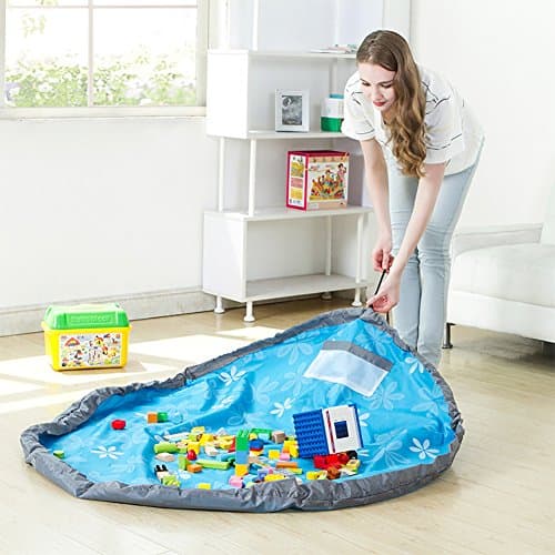 PromiShare kids Play Mat Toys Storage Bag Large Drawstring Portable Container - Blue 60 inch