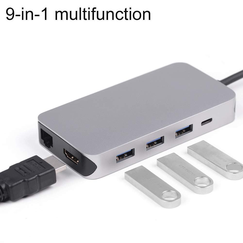 Abracing 9 in 1 Multifunctional Hub 9 Ports USB3.0 Type-C HDMI Durable Concentrator