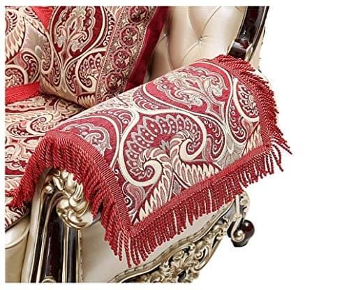 sideli Luxury Chenille European Sofa Arm Protector Nonslip Jacquard Armrest Cover for Chair Couch Sofa Anti-Slip Furniture Protectors Set of 2 (FSD-RED, 14 x14 Inches Sofa Armrest Cover-2 Pieces)