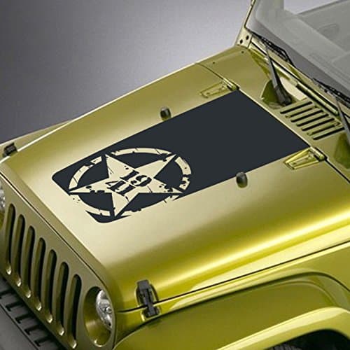 SkunkMonkey - Hood Decal Fits Jeep Wrangler TJ YJ JK - Distressed Army Star 1941 Blackout Sticker - Orange
